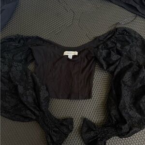 Urban Outfitters Black Floral Puff Sleeve Blouse